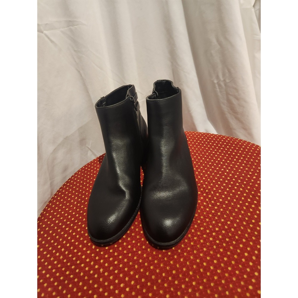 Kelly & Katie Black Buckle Ankle Boots Size 8.5M Low Block Heel Booties